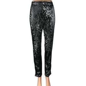 Honey Punch Black Sequin Sparkle High Waisted Skinny Leg Trousers Pants Size M